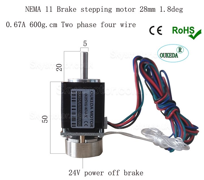 NEMA11 Stepper Motor OK28STH32-0674A-SC 1.8 Deg 5.88Ncm 3.75V 0.67A 2 Phase D-Cut with Brake